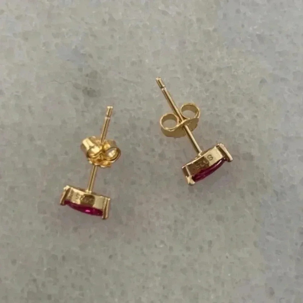Gold Pink Crystal Teardrop Huggie Earrings Brand New